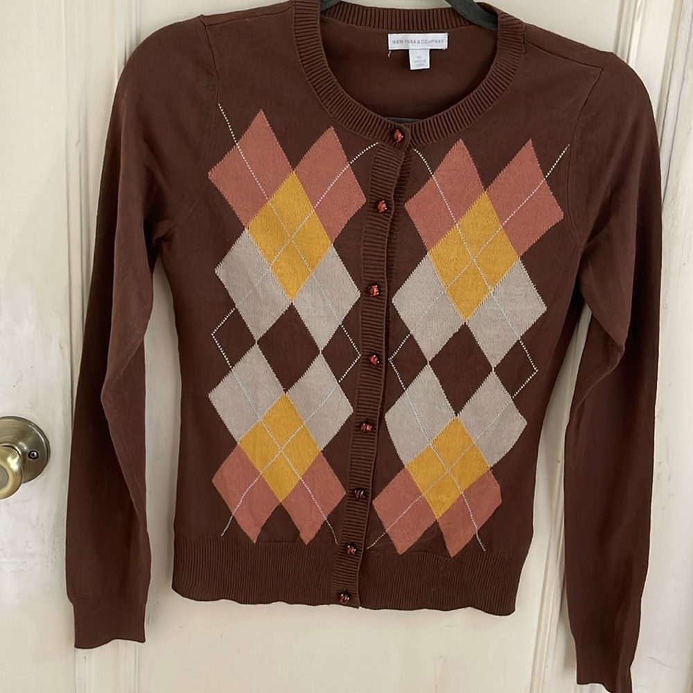 New York and Company Argyle design cardigan.